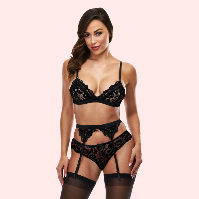 Onyx Temptation Bra and Garter Set Snazzyway